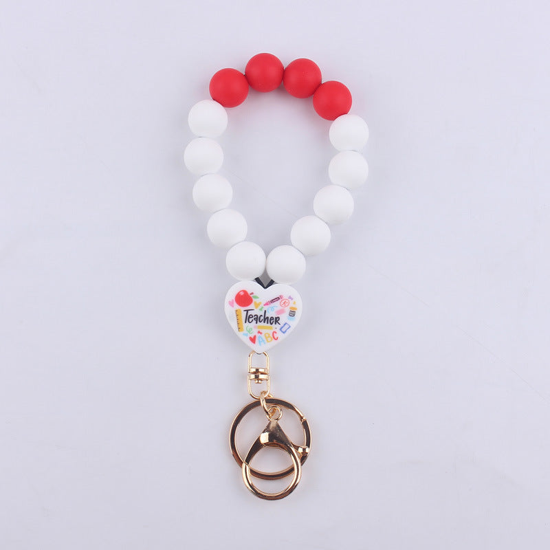 Wholesale Cartoon Love Printed Silicone Beaded Wrist Keychain