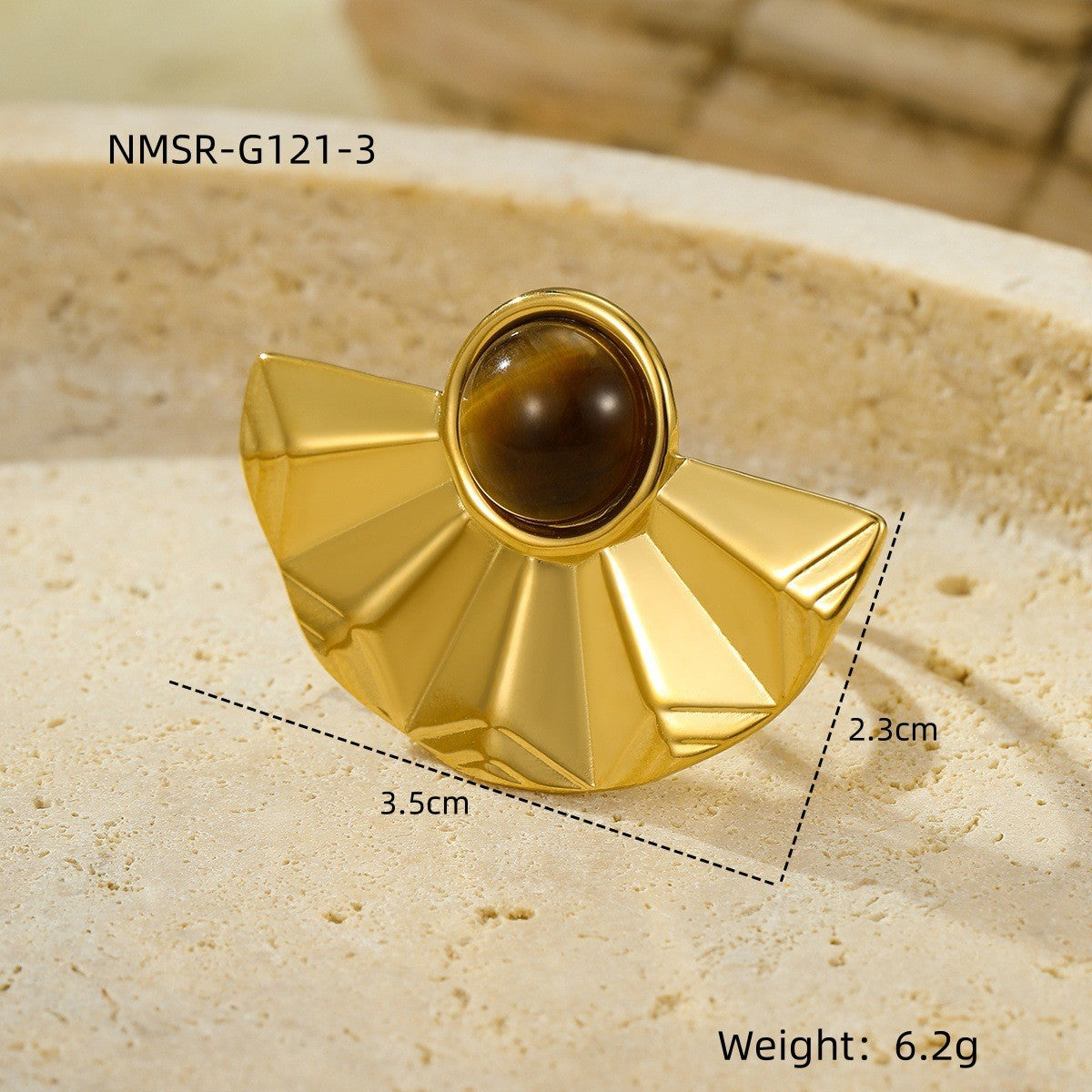 Wholesale Geometric shaped tiger eye stone stainless steel ring