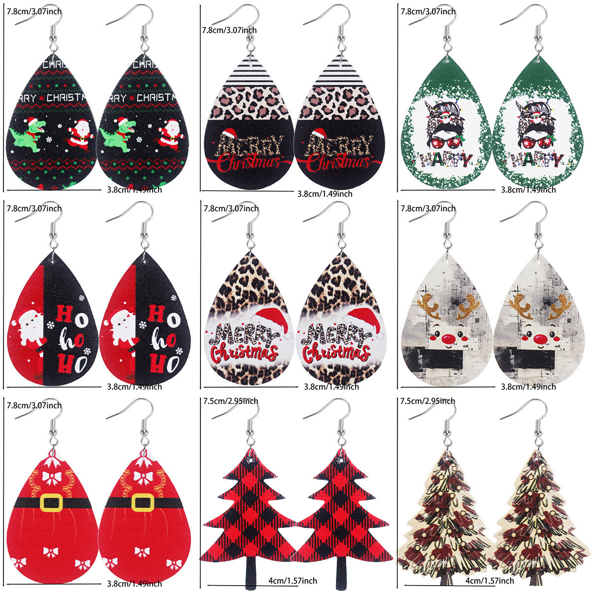 Wholesale Cute Christmas Tree  Plaid Christmas Tree Leopard Print Women' s Earrings