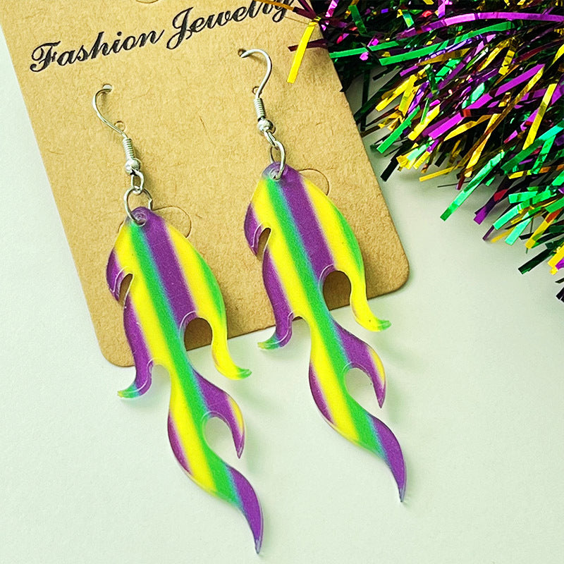 Wholesale 2 Pairs/pack Carnival Shiny Gleaming Leather Triple Layer  Mardi Gras Earrings