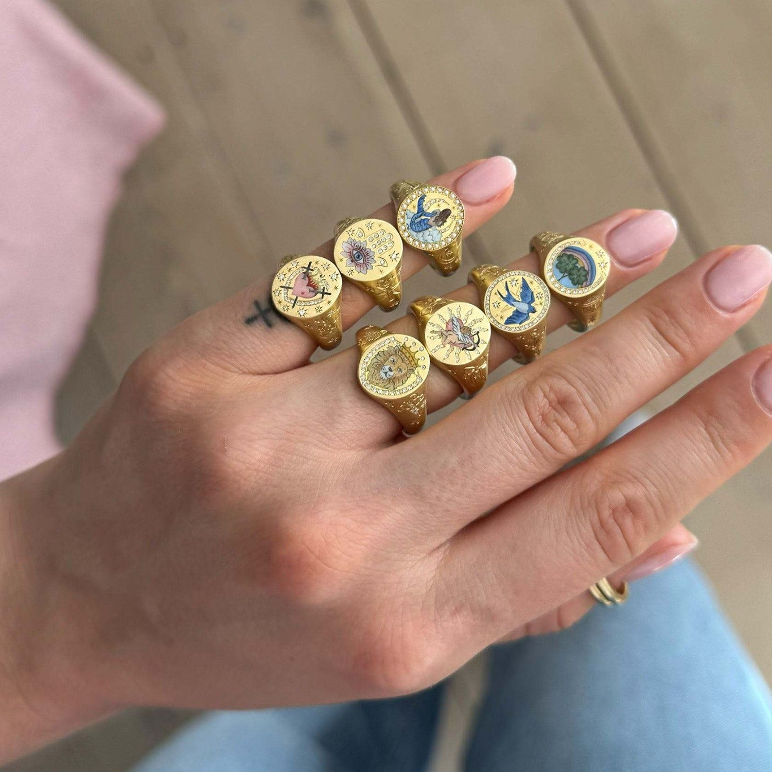 Wholesale Valentine' s Day Lion Cartoon Love Painted Stainless Steel Ring