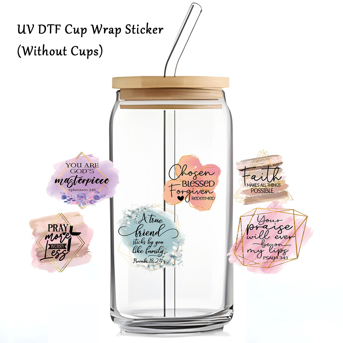 Wholesale Bible Jesus Crystal Sticker Transparent  16oz UV DTF Glass Cup Sticker