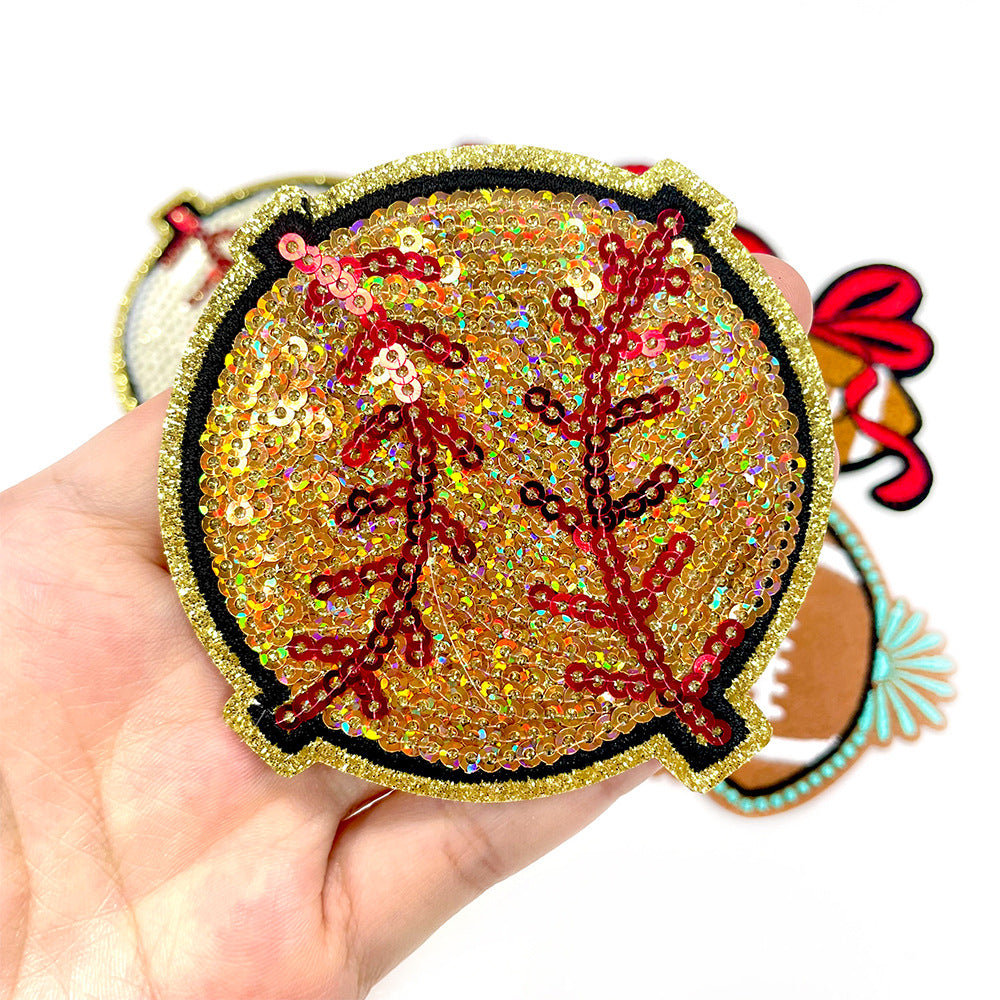 Wholesale Sequins Embroidered Iron On Patches Baseball Bow Rugby DIY Craft Supply For Coat
