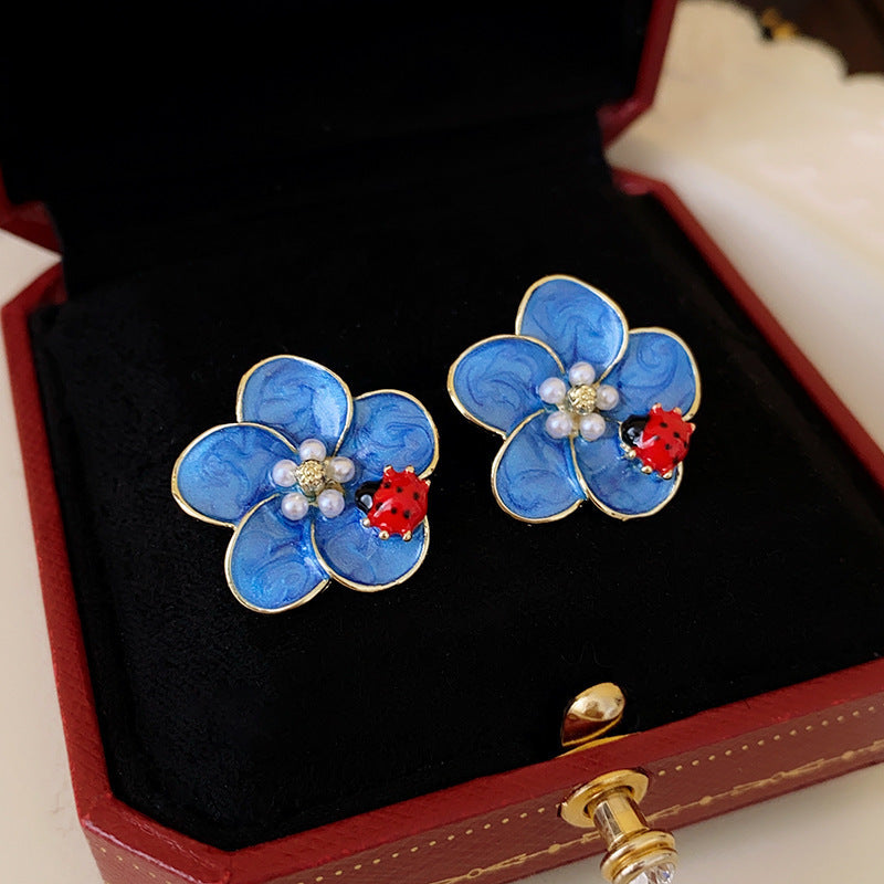 Wholesale Silver Needle Wrinkled Blue Irregular Metal Earrings