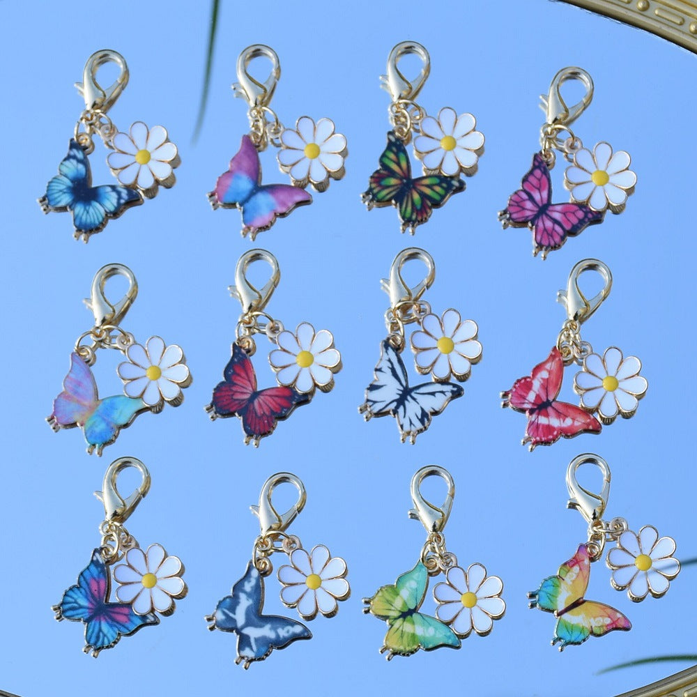 Wholesale 12-Piece Set  Colorful Enamel Butterfly  Keychains Handmade Bag Charms Key Accessories