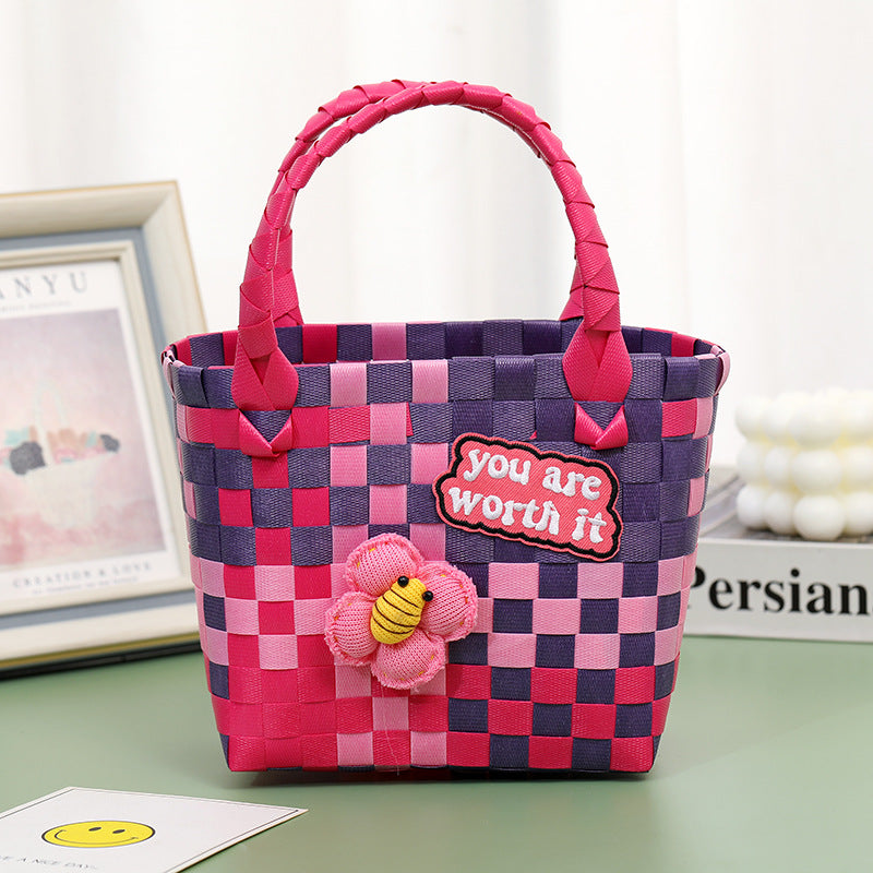 Wholesale Children's flower cute summer beach colorful literary hand-woven handbag