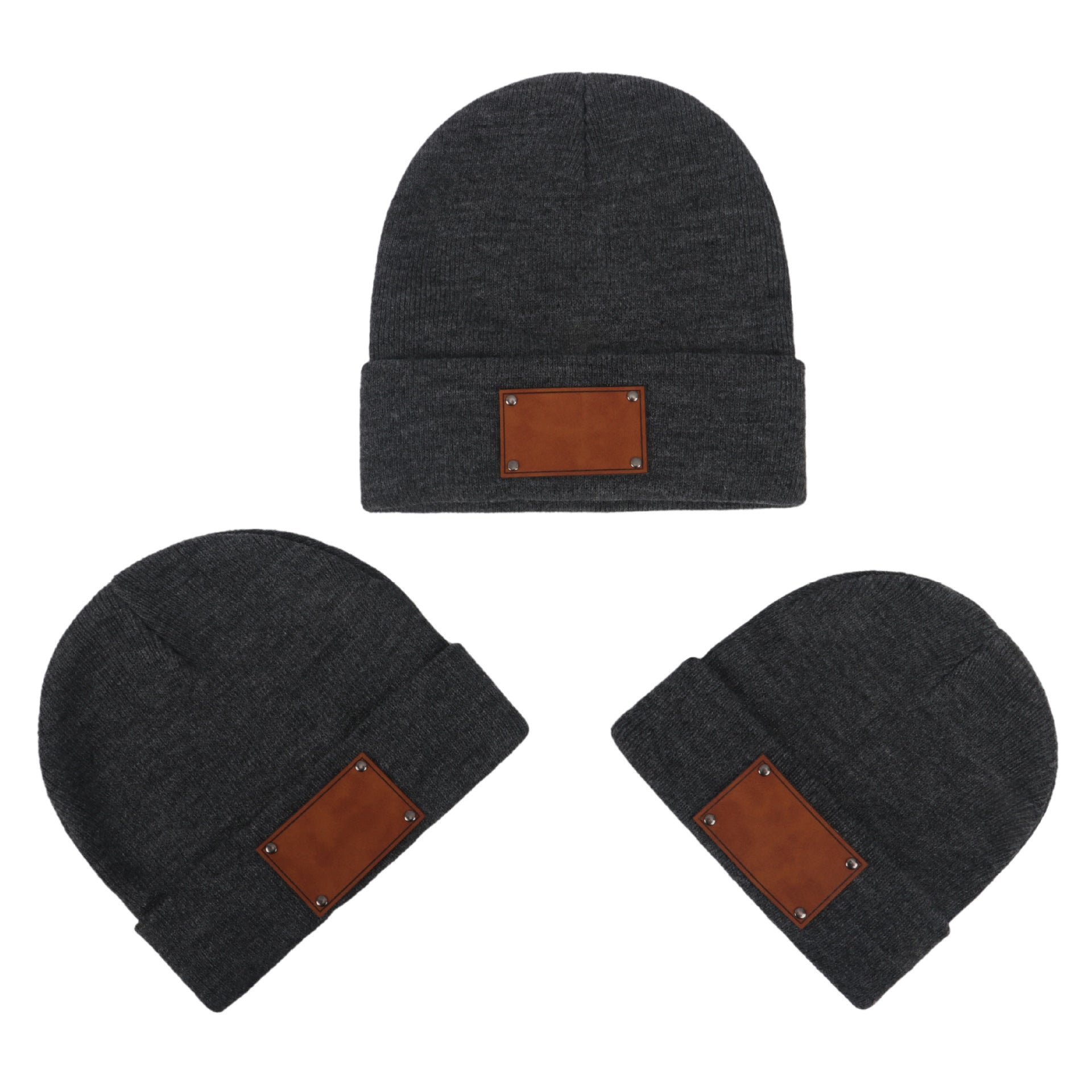 Wholesale Fashion Retro Infant and Toddler Children Blank Engravable Leather Label Knitted Warm Pullover Beanie
