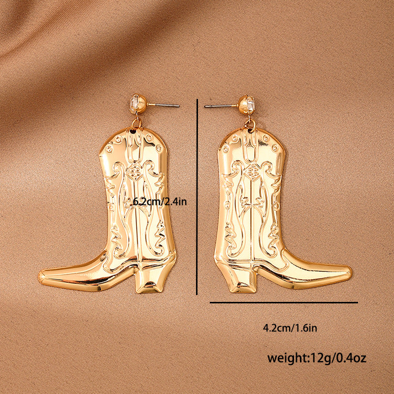 Wholesale 1 Pair Fashion Creative Metal Western Cowboy Boots Pendant Women Earrings