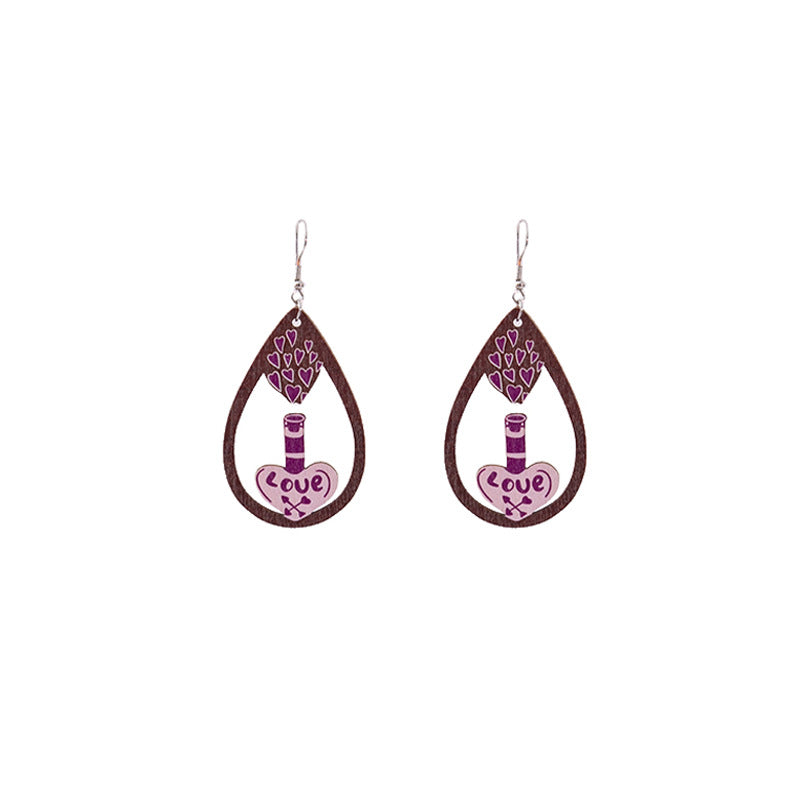 Wholesale Cute Hollow Color Heart Wooden Earrings