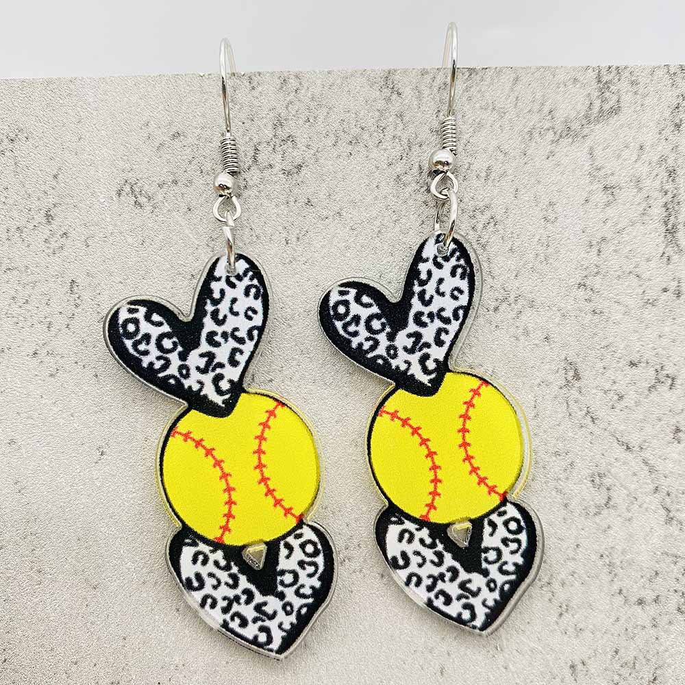 Wholesale Love Leopard Pattern Baseball Football Basketball Printed Acrylic Earrings