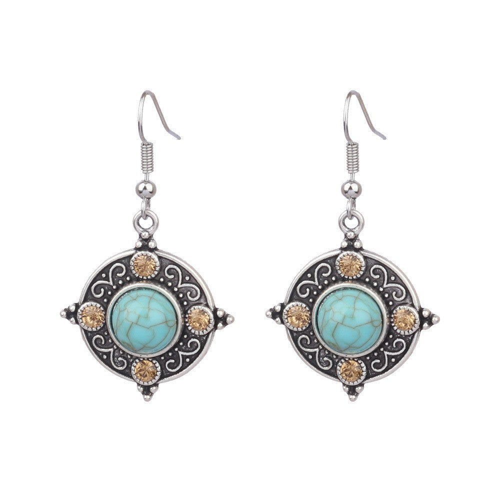 Wholesale Turquoise Bohemian Tassel Geometric Alloy Vintage Earrings