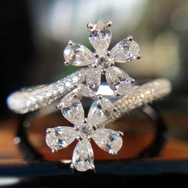Wholesale fairy flower ring exquisite high-end simulation zircon open ring