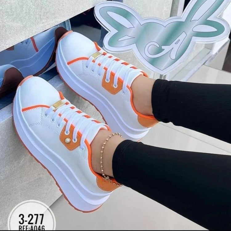 Wholesale Thick-soled Sneakers Front Lace-up Sports PU Shoes
