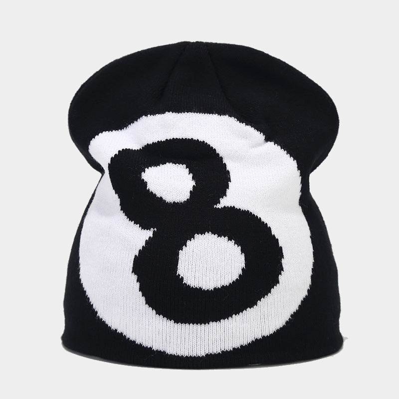 Wholesale Autumn Winter Black Size 8 Jacquard Wool Knit Hat