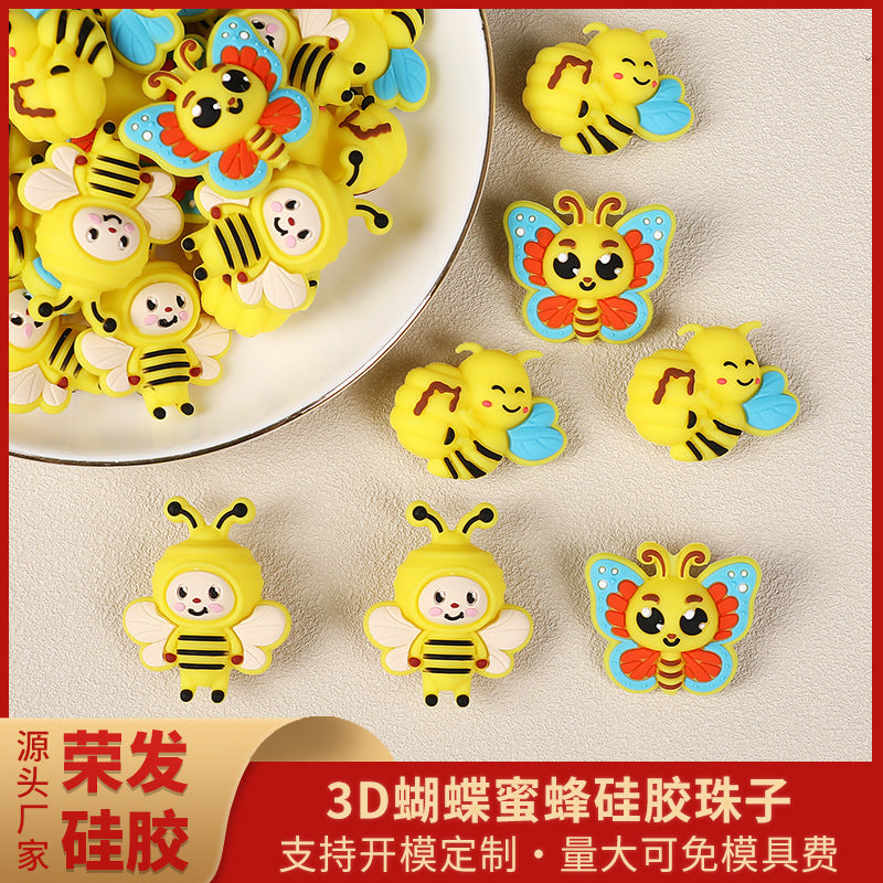 Wholesale 20pcs/pack 3D cartoon bee silicone bead jewelry