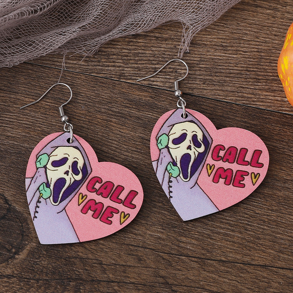 Halloween wooden reversible pendant earrings