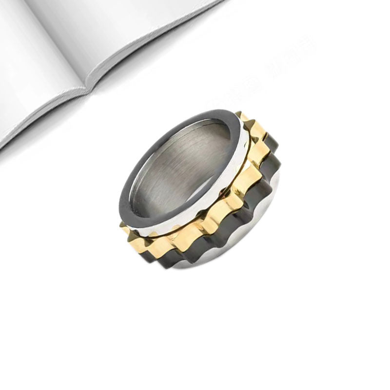Wholesale Rotatable Gear Electroplated Black Gold Minus Stainless Steel Ring