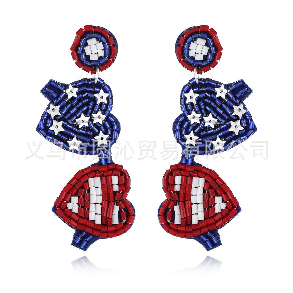 Wholesale American Independence Day Flag Rice Beads Earrings