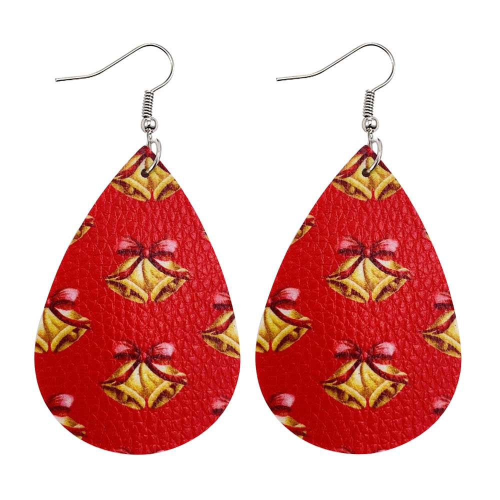 Wholesale Christmas Tree Bells Santa Claus Elk Leather Earrings