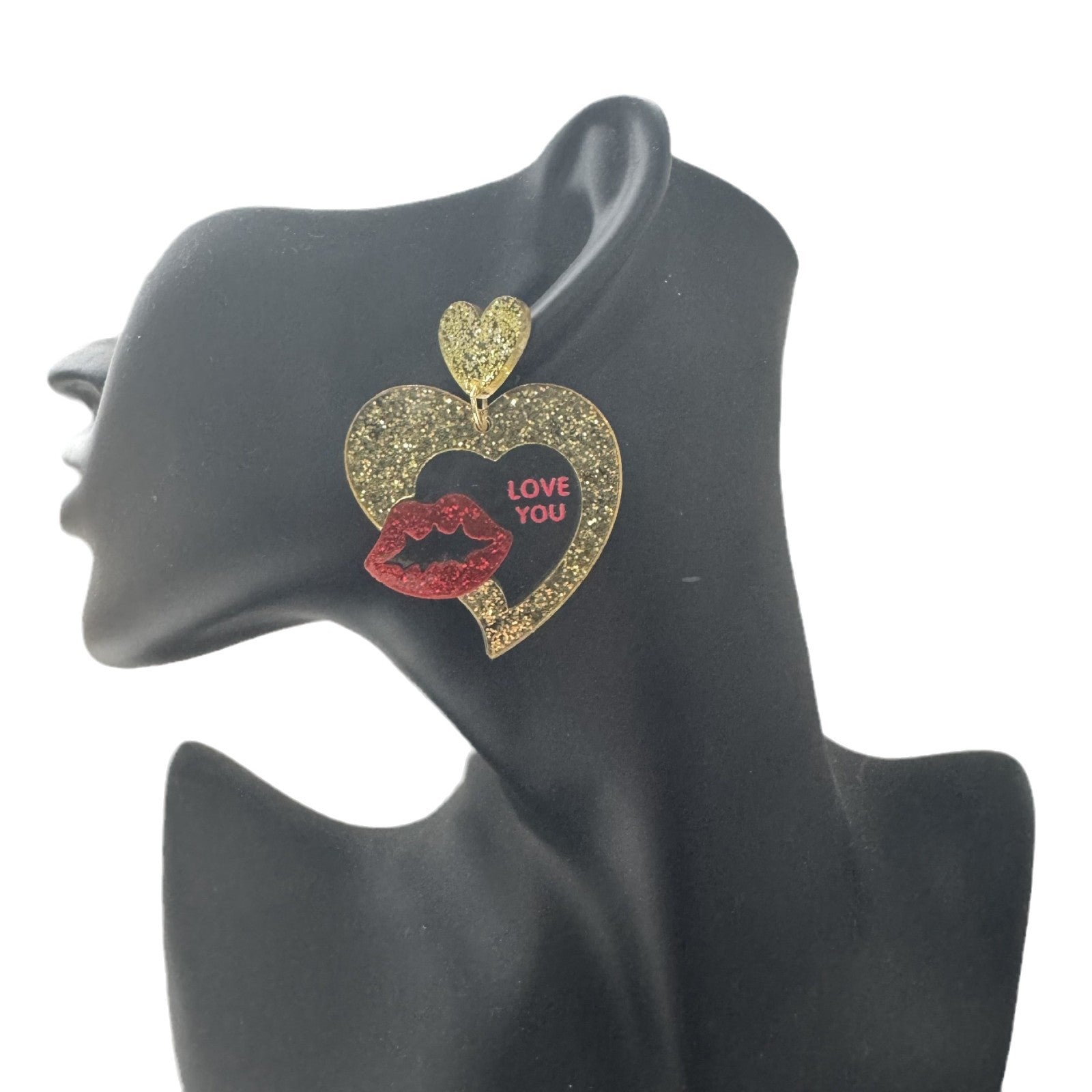 Wholesale Valentine' s Day Double layered Love Acrylic Earrings