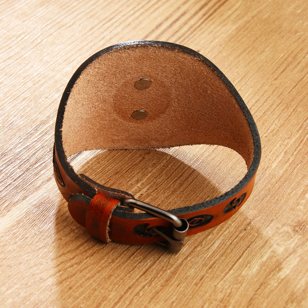 Wholesale Genuine Leather Bracelet Inlaid with Blue Turquoise Retro Bracelet