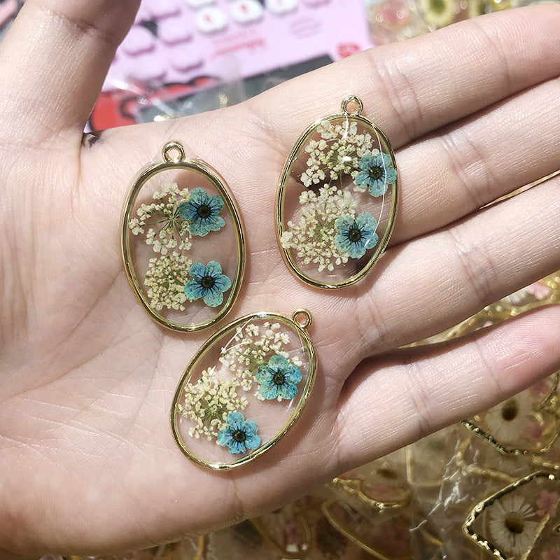 Wholesale 3pcs New Oval Alloy Dried Flower Dripping Oil Literary Small Fresh Jewelry DIY Pendant Accessories