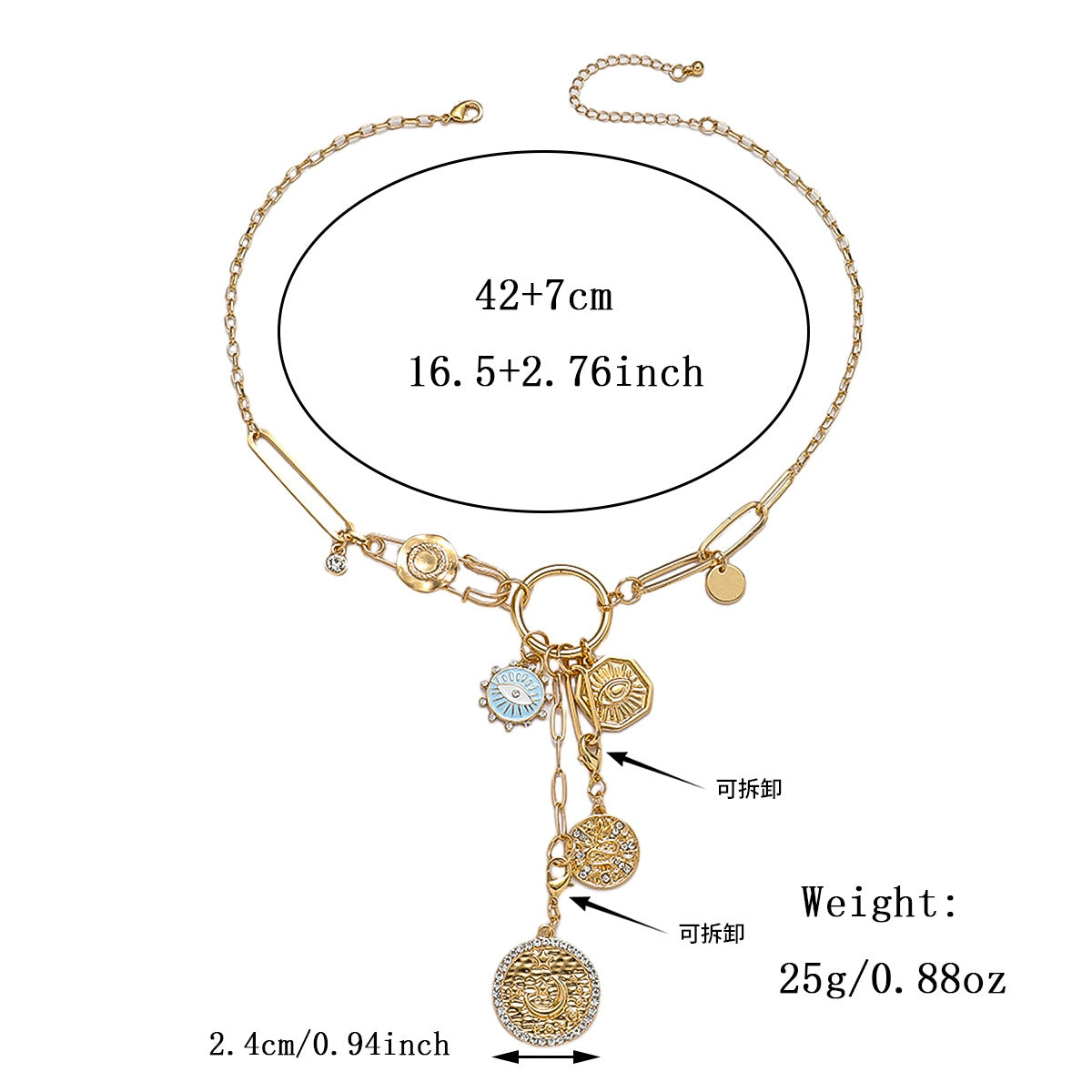 Wholesale Devil Eye Design Multi-Pendant Removable Zinc Alloy Necklace