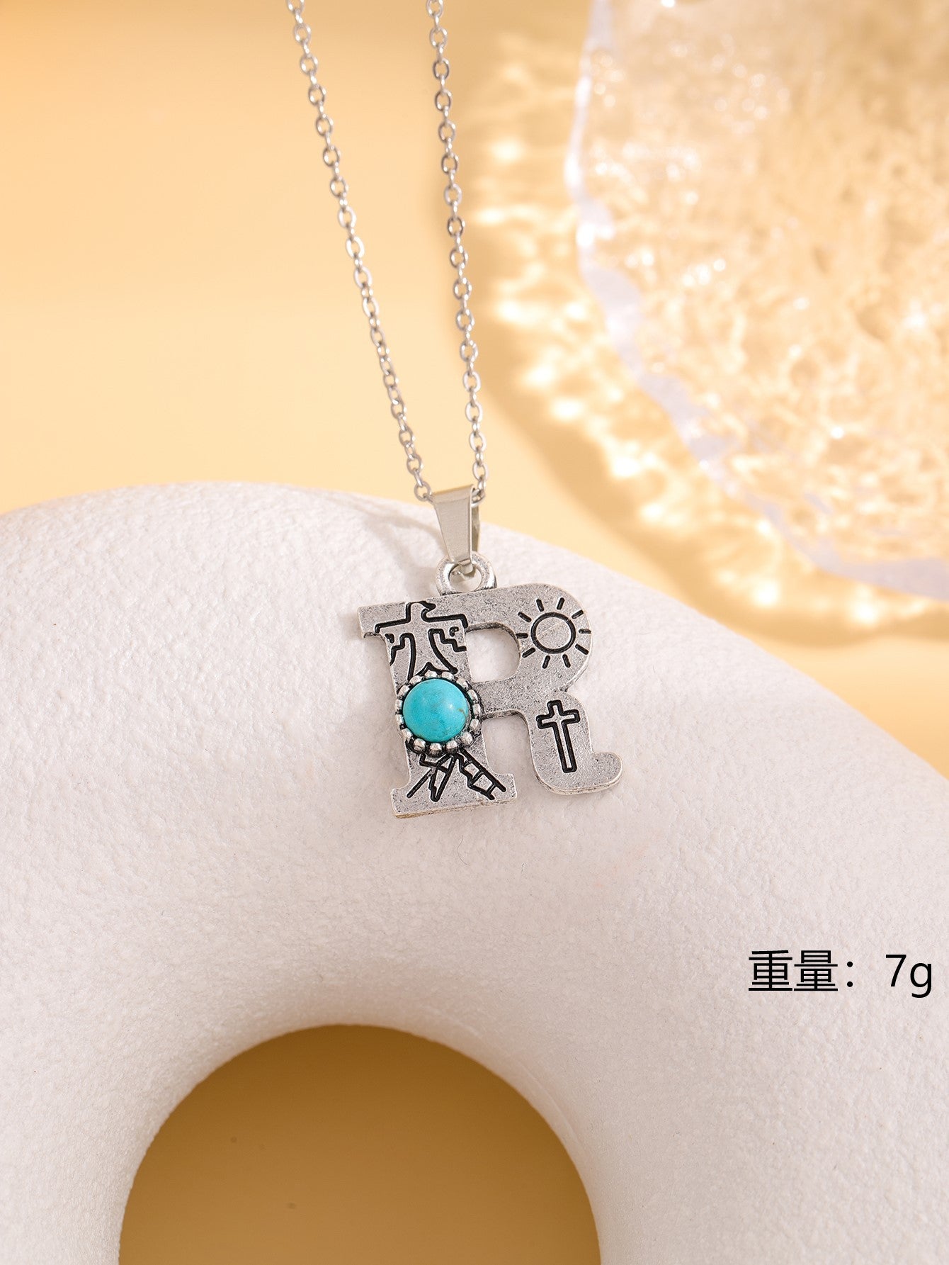 Wholesale Western stainless steel chain cactus turquoise letter necklace