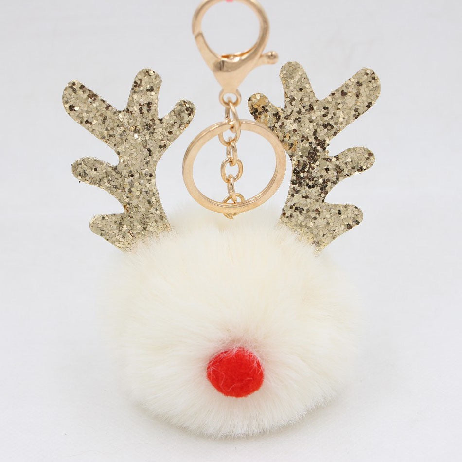 Wholesale Christmas Antler Plush Ball Keychain