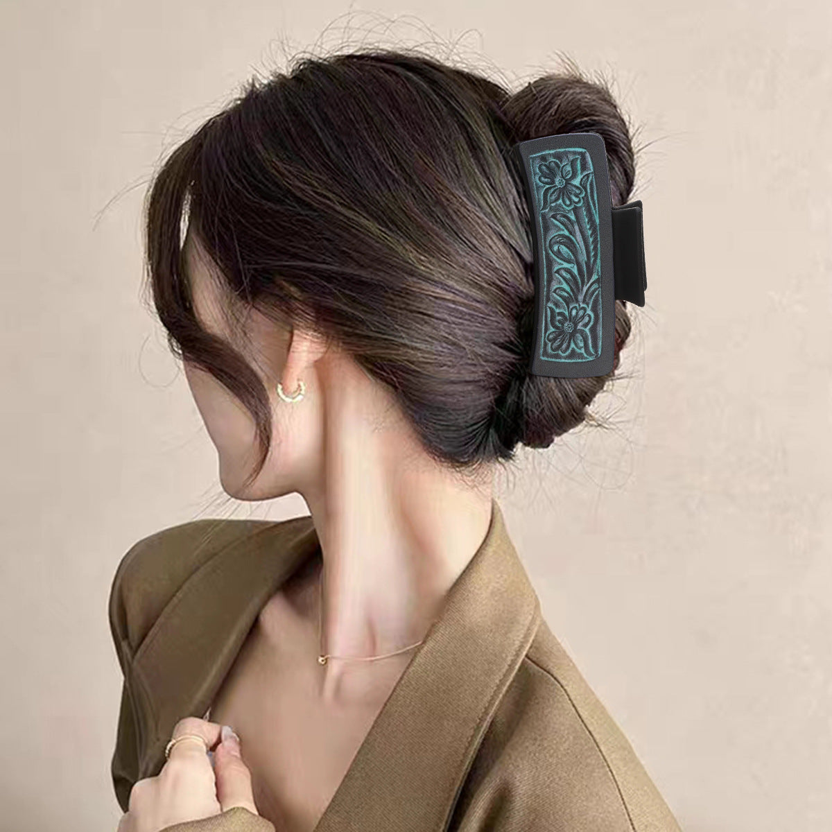 Wholesale  West Denim Style Diamond Pattern Leather Hairpin  Shark Clip