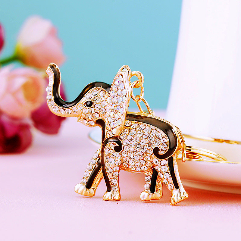 Wholesale Crystal studded diamond elephant cute metal keychain
