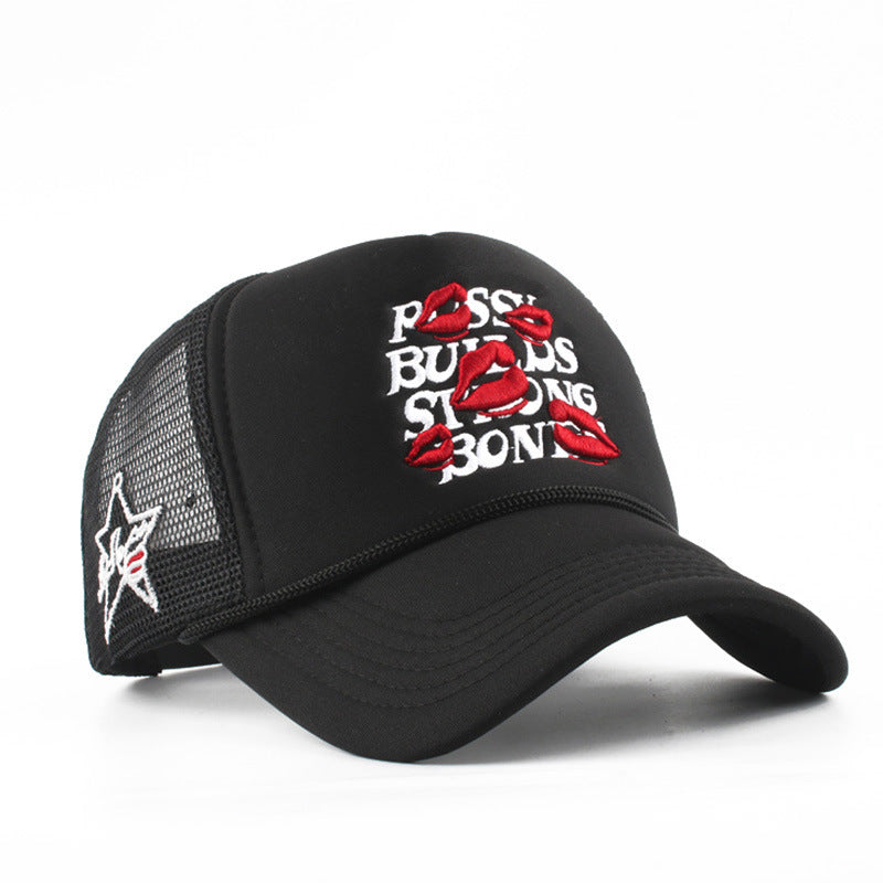 Wholesale 5pcs Lips Baseball Net Cap Women' s Letter Embroidered Cap Men' s Curved Eaves