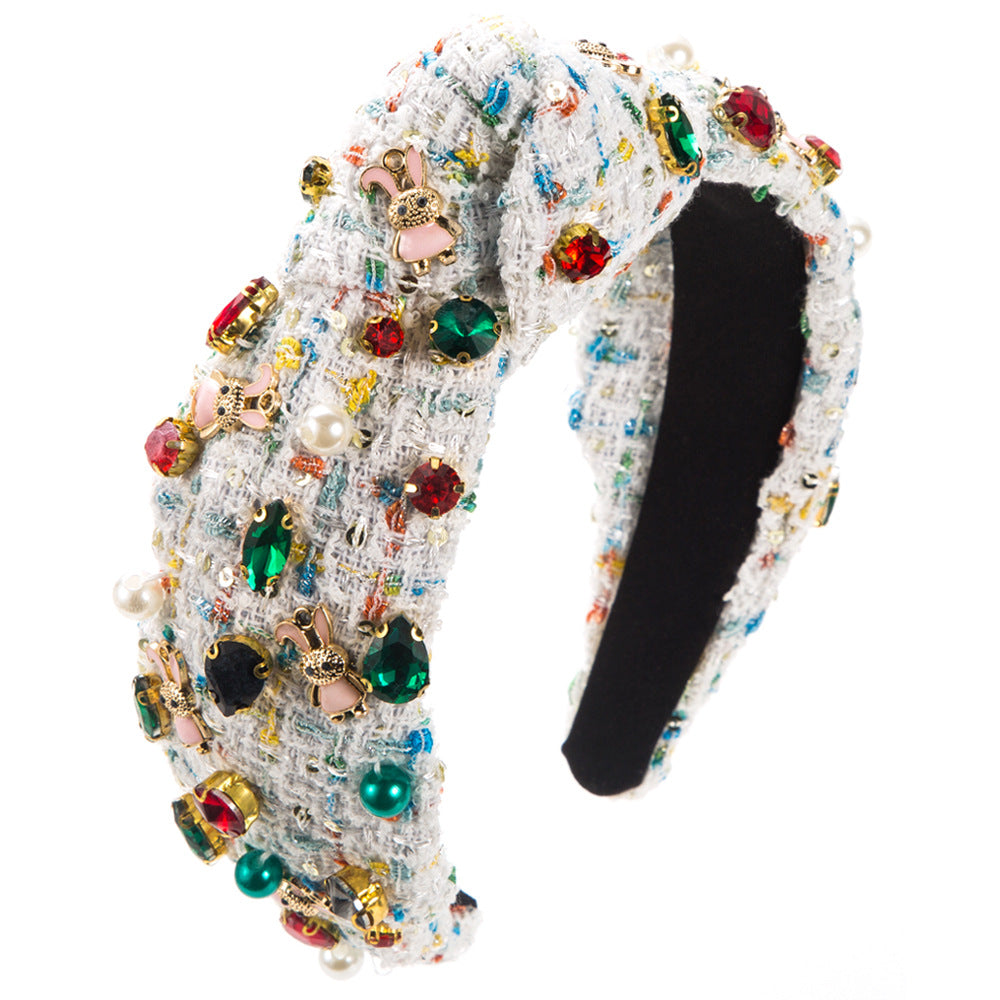 Wholesale Easter Bunny Decorative Hand Stitched Pearl Glass Diamond Headband