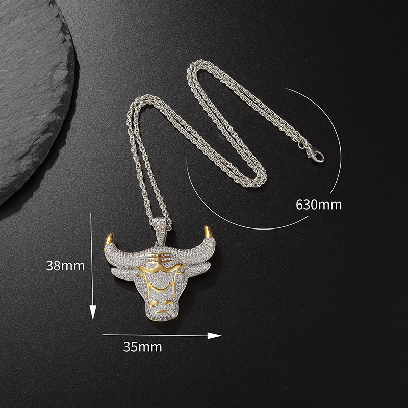 Wholesale Micro Paved Zircon Bull Head Alloy Necklace