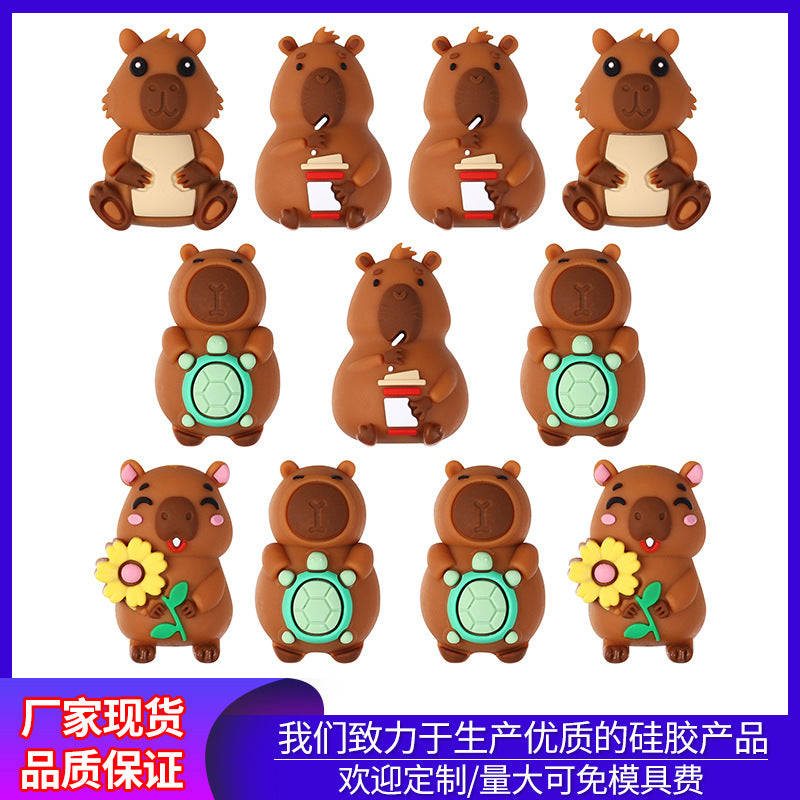 Wholesale 20pcs/pack 3D Capybara Silicone Beads Accessories Animal Glue Beads