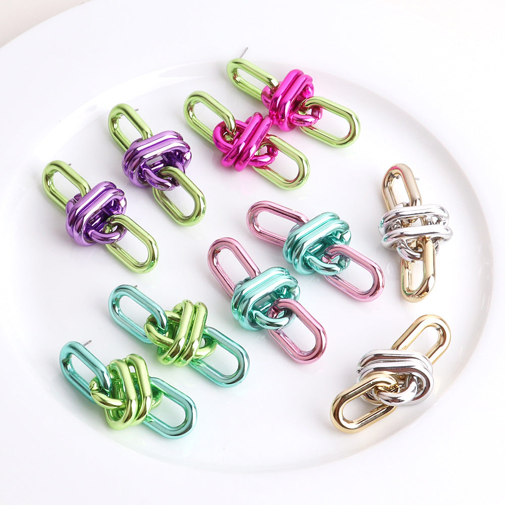 Wholesale Geometric Chain UV Electroplating Color Gas Earrings