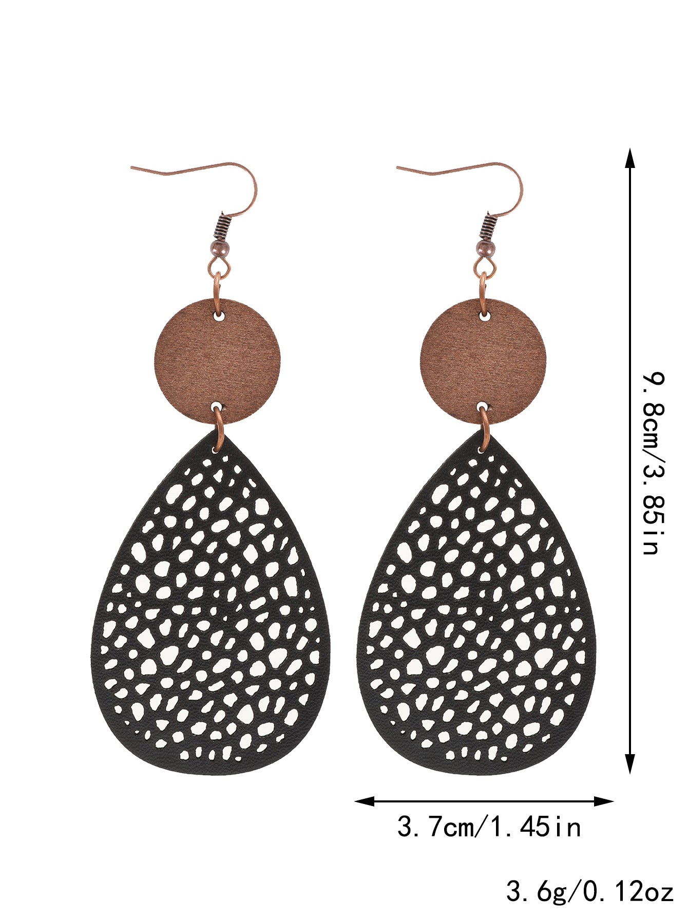 Wholesale Drop-shaped Hollow-out Leather and Wood Combination Mesh Earrings