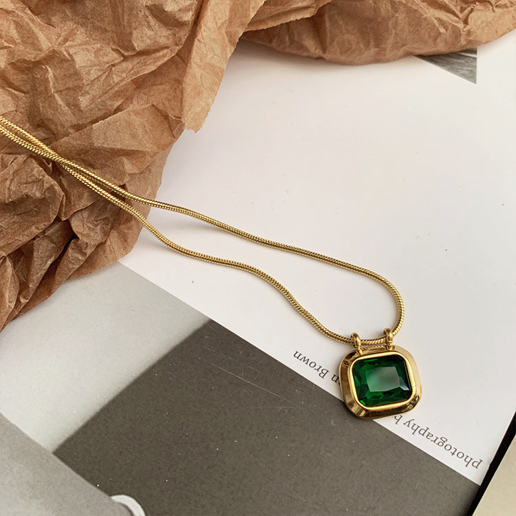 Wholesale Titanium Steel Square Zircon Necklaces