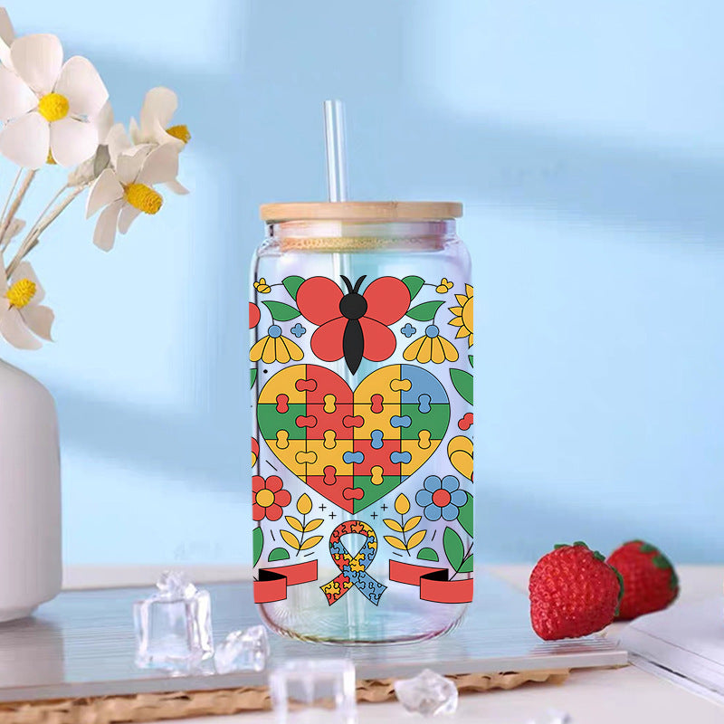 Wholesale Color Puzzle Autism Series 16oz Cup UV DTF Wraps