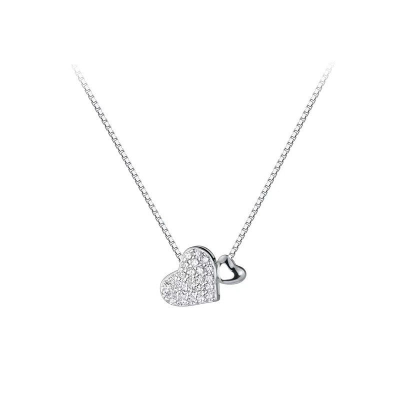 Wholesale Double love zircon light luxury versatile niche design heart-shaped pendant clavicle chain