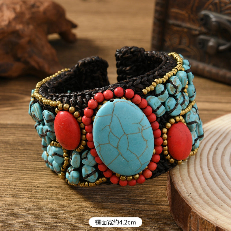 Wholesale Heavy weaving ethnic style natural stone bracelet Bohemian retro bracelet