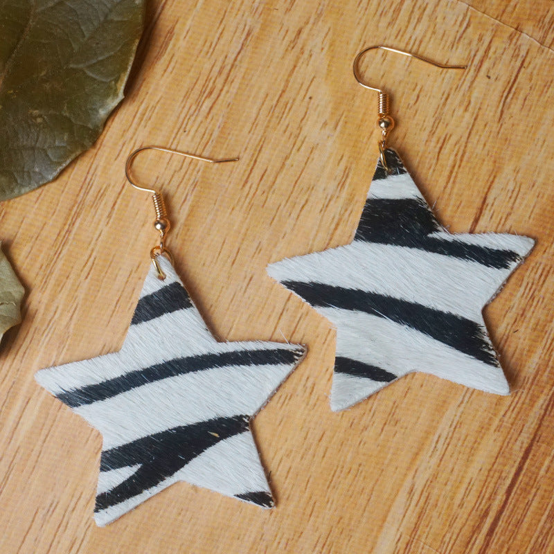 Wholesale 2pcs Cow Grain Leather Top Layer Cowhide Round Water Droplet Cow Head Retro Horsehair Quality Texture Fashionable Earrings