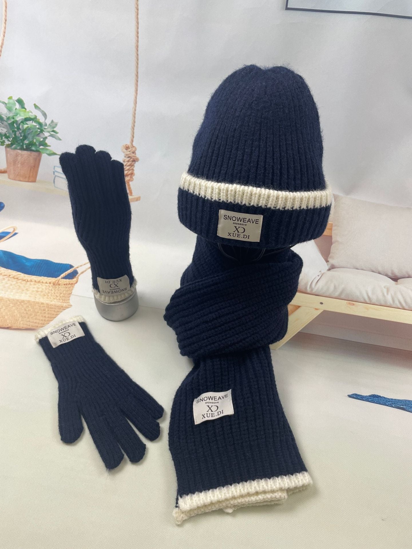 Wholesale Winter Knitted Wool Scarf Hat Gloves Three-piece Set
