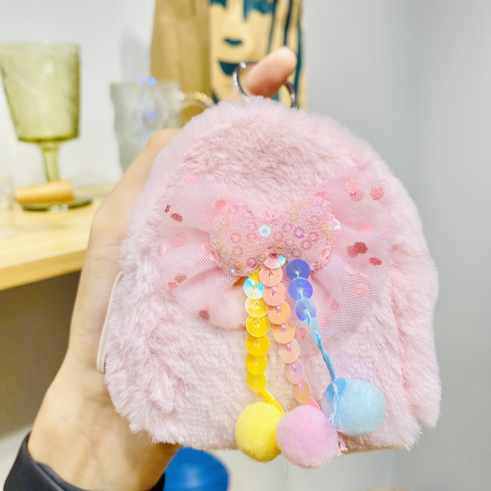 Llavero de bolso de monedas de arco de pala de felpa al por mayor