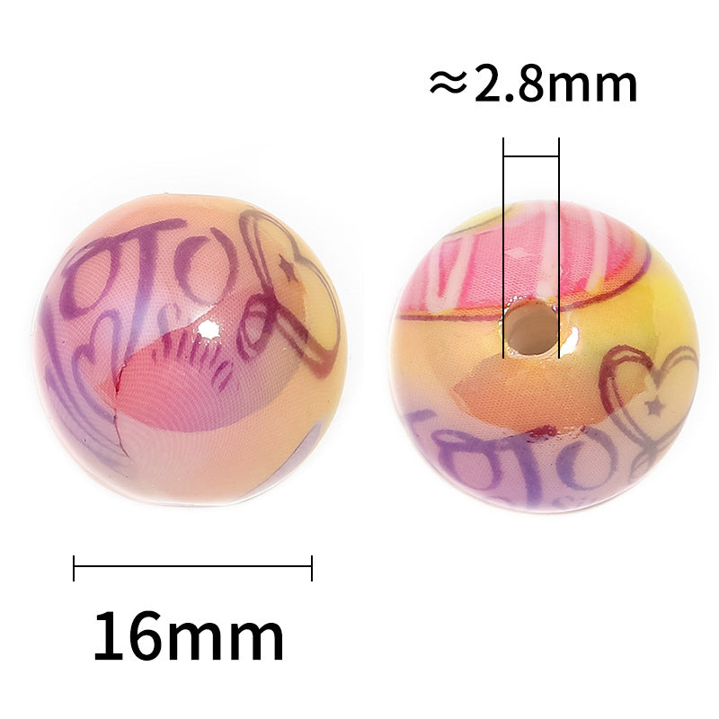 Wholesale 100pcs Graffiti Printed Acrylic UV Plated Colored Round Beads