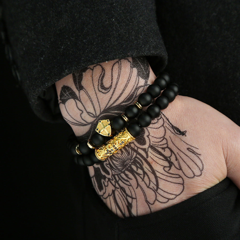 Wholesale Punk Bracelet Micro-set Zircon Diamond Ball Skull Set Bracelet Men's Bead Bracelet