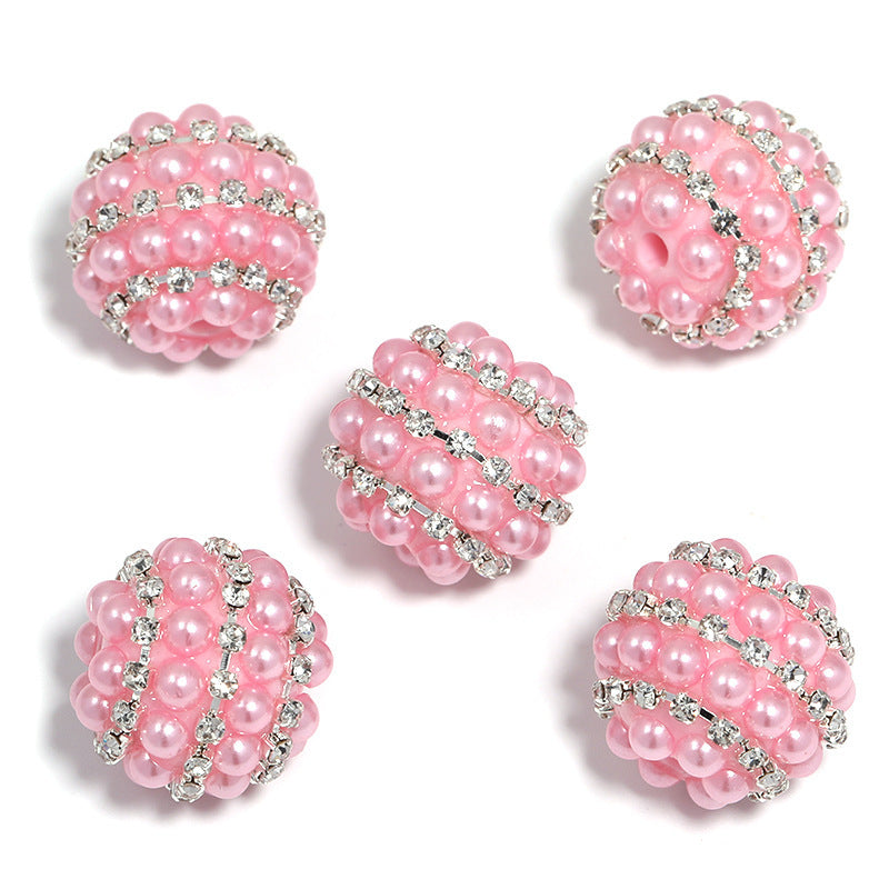 Wholesale 5pcs Candy-colored pearl rhinestone ball with straight hole
