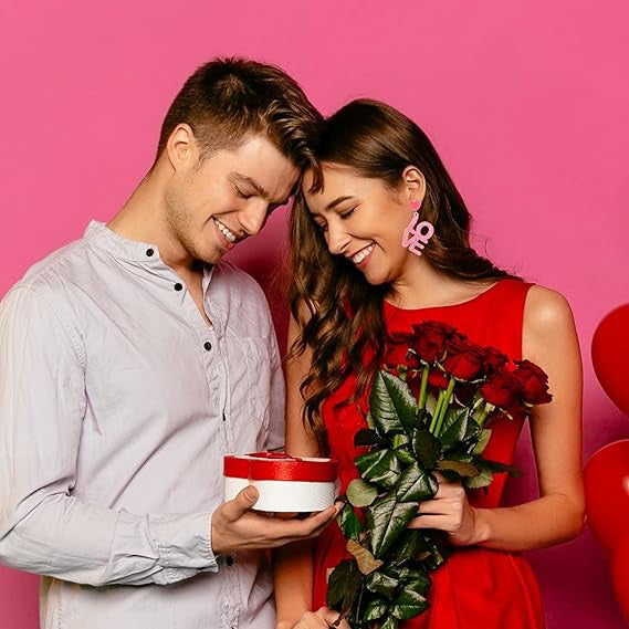 Wholesale Valentine's Day Pink Sequin LOVE Acrylic Earrings