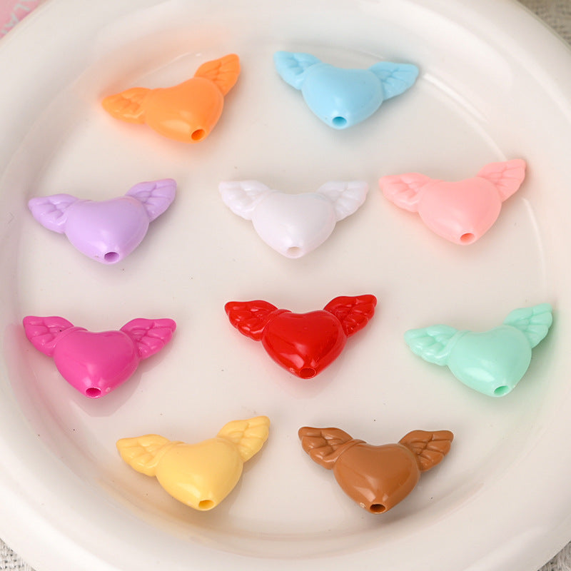 Wholesale 10 pcs Acrylic Heart Wings Necklace Pendant with Hole Beads