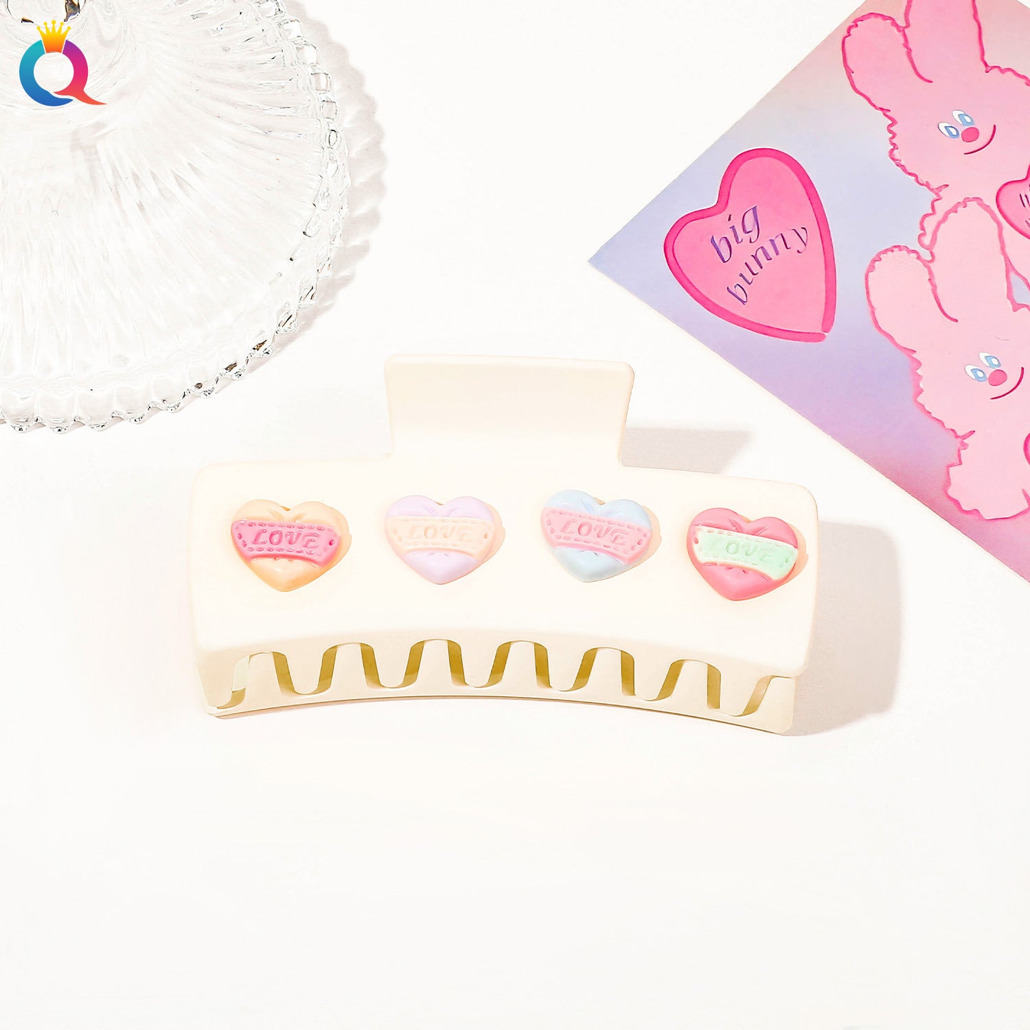 Wholesale Qiyue Valentine's Day headband pink love hairpin fabric wide-brimmed grip shark clip